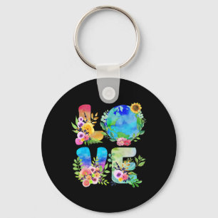 Floral Love World Earth Day Every Day Environmenta Keychain