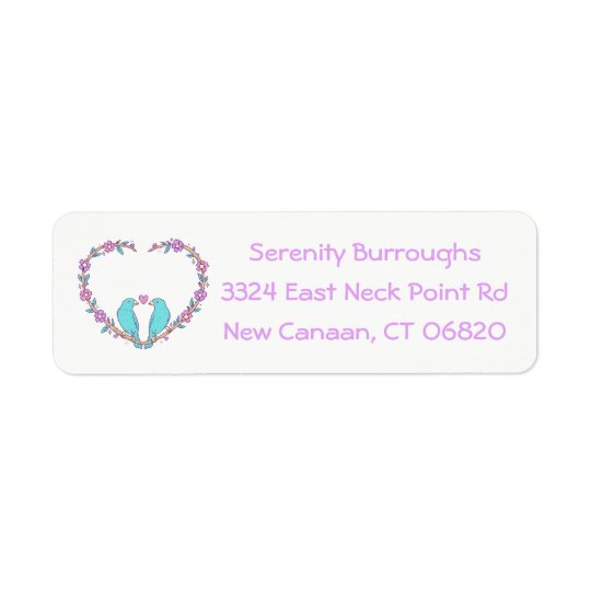 Floral Lovebirds & Heart Purple, Turquoise Wedding Return Address Label