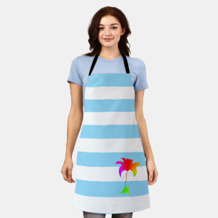 Floral Lt Blue And White Stripes Chef Apron