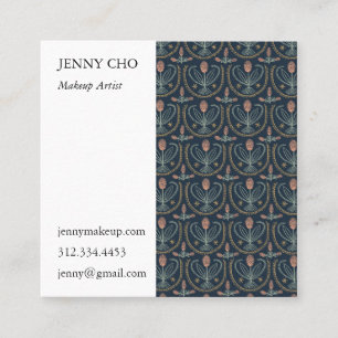 Floral Lucile Tiles Geometric Dark Blue Pink Square Business Card