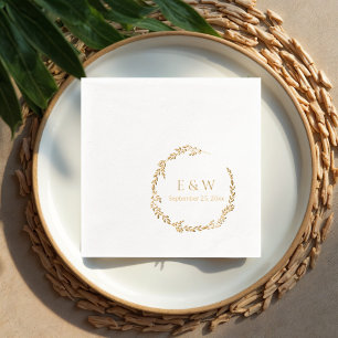 Floral Luxury Wreath with Monogram Wedding  Foil Napkins