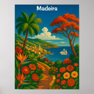 Floral Madeira Vintage Travel Art Colourful Poster