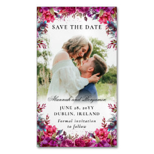 Floral Magenta Photo Budget Save the Date Magnets