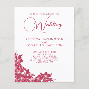 Floral Magenta Pink Budget Wedding Invitation