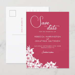 Floral Magenta Pink Wedding Save The Date Postcard