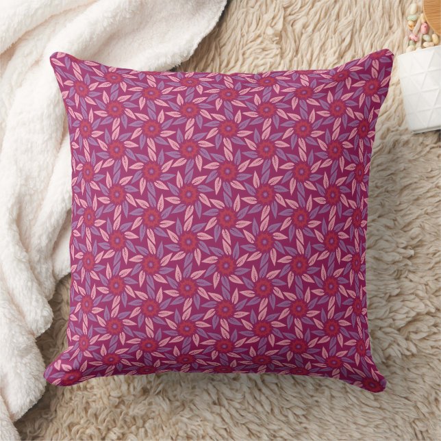 Floral Magenta Spiral Throw Pillow (Blanket)