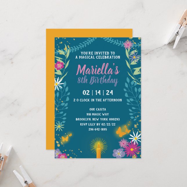 Floral Magic Birthday Invitation (Front/Back In Situ)