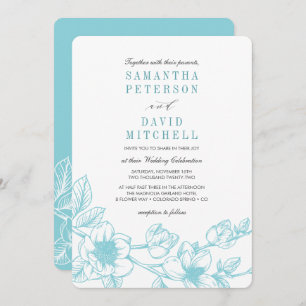 Floral Magnolia Branch   Pale Blue   Wedding Invitation