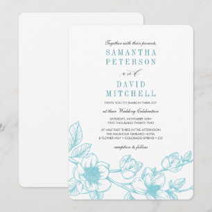 Floral Magnolia Branch   Pale Blue   Wedding Invitation