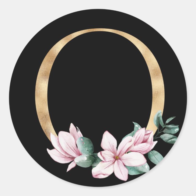 Floral magnolia monogram in gold letter O Classic Round Sticker (Front)