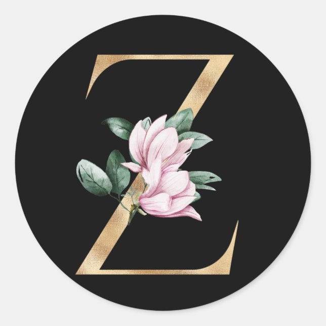 Floral magnolia monogram in gold letter Z Classic Round Sticker (Front)
