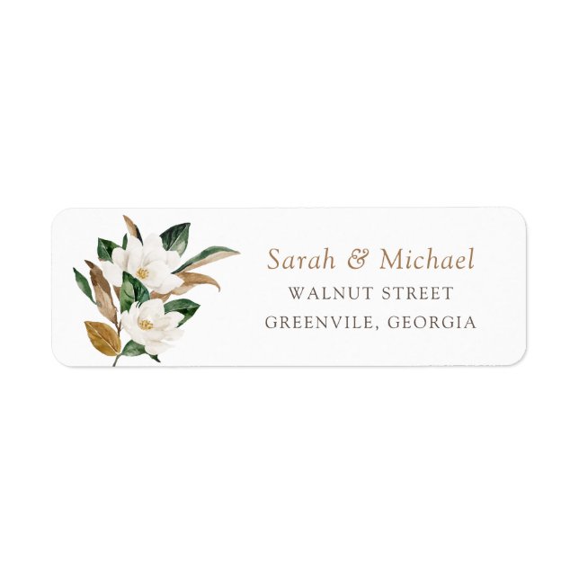 Floral Magnolia Neutral Élégant Mariage Adresse (Devant)