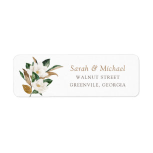Floral Magnolia Neutral Elegant Wedding Address