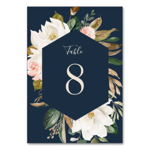 Floral Magnolia Neutral Navy Blush Numéro de table