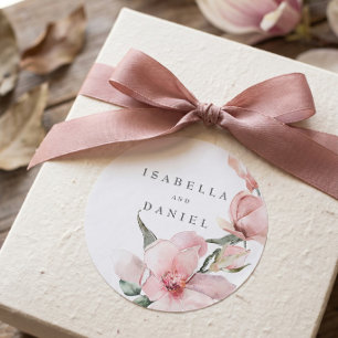 Floral Magnolia Wedding Classic Round Sticker