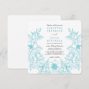 Floral Magnolia Wreath   Pale Blue   Wedding Invitation