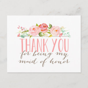 Floral Maid Of Honour Thank You Card