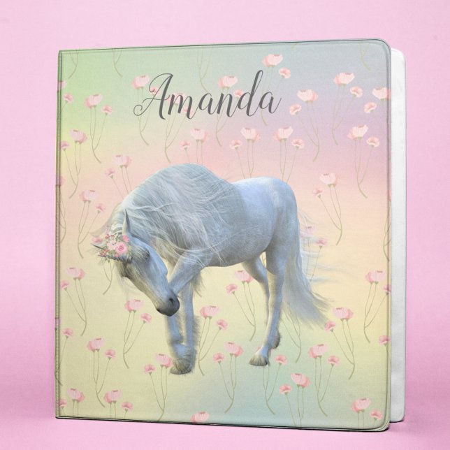 Floral Majestic White Unicorn Lover Personalized Binder (Creator Uploaded)
