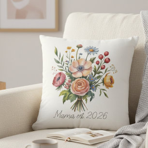 Floral Mama Est Soft Feminine Aesthetic Throw Pillow
