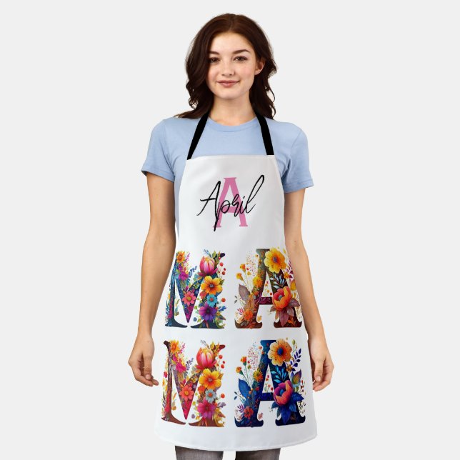 Floral MAMA personalized Apron (Worn)