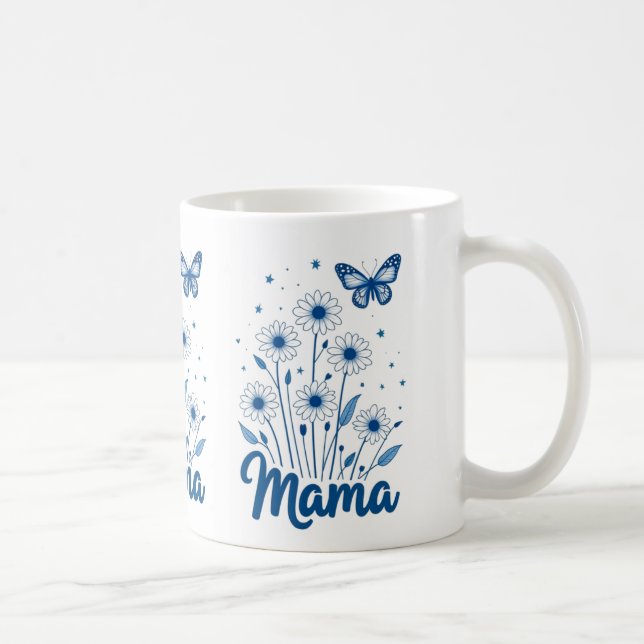 Floral Mama Script with Blue Butterfly Coffee Mug (Right)
