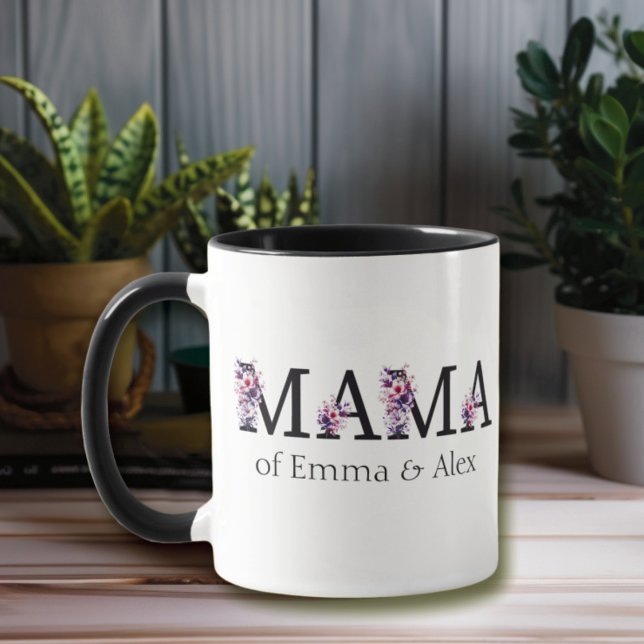 Floral Mama Text Personalized Kids Names Mug (Creator Uploaded)