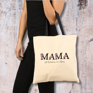 Floral Mama Text Personalized Kids Names Tote Bag