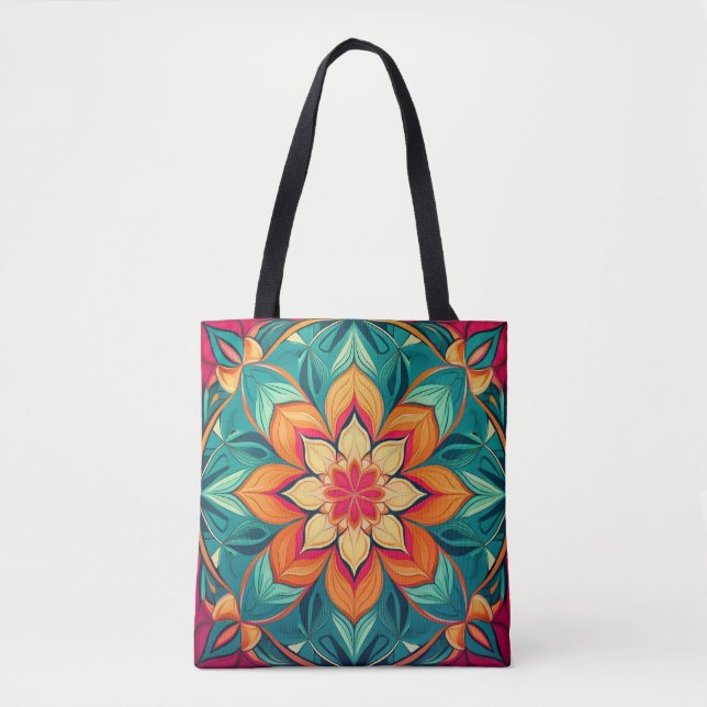 Floral Mandala Art – Colorful Abstract Design Tote Bag (Front)