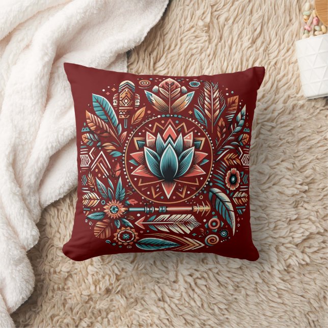 Floral mandala art with vibrant patterns throw pillow (Blanket)