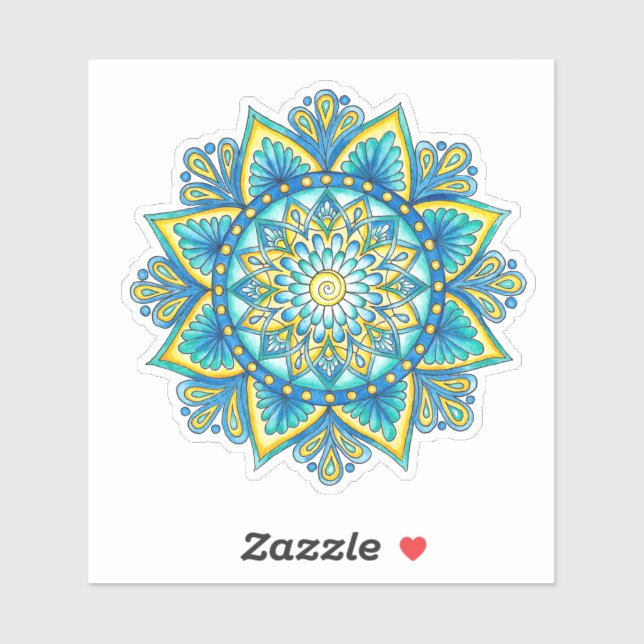 Floral Mandala Blue Turquoise Yellow (Sheet)