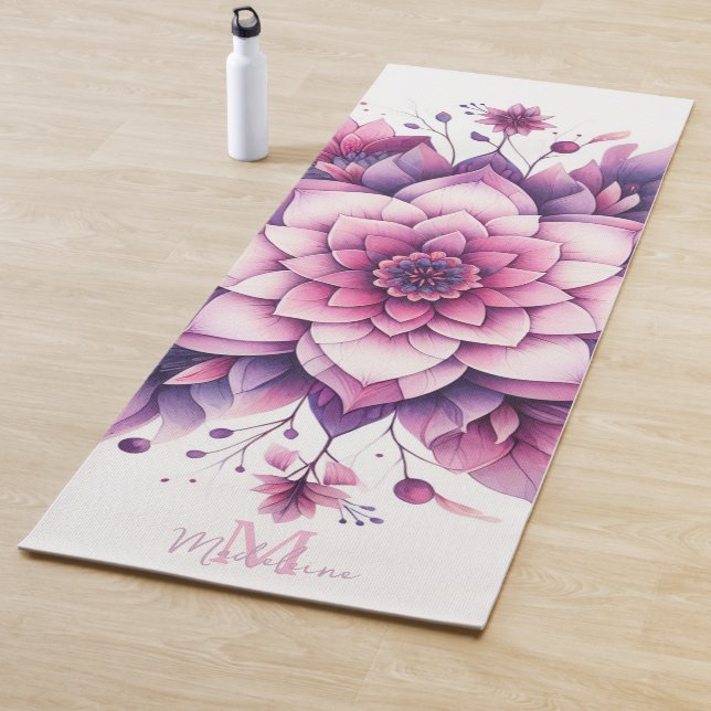 Floral Mandala Chic Elegant Zen Name Monogram Yoga Mat (In Situ)