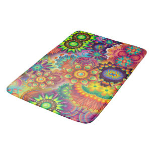 Floral Mandala Collage Psychedelic Bath Mat