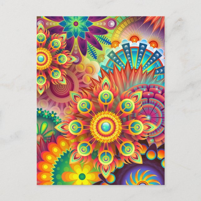 Floral Mandala Collage Psychedelic Greeting Card (Front)