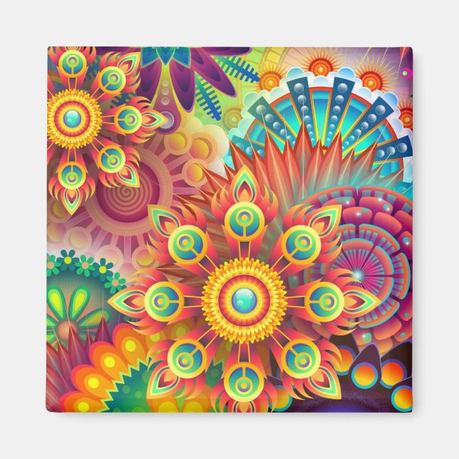Floral Mandala Collage Psychedelic Magnet (Front)