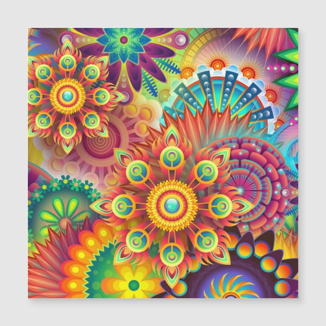 Floral Mandala Collage Psychedelic Magnetic Card (Front)