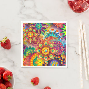 Floral Mandala Collage Psychedelic Napkin