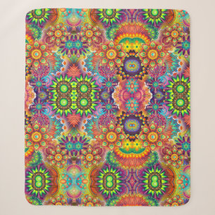 Floral Mandala Collage Psychedelic Sherpa Blanket