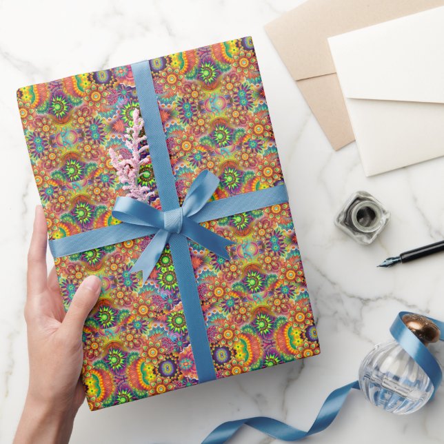 Floral Mandala Collage Psychedelic Wrapping Paper (Gifting)