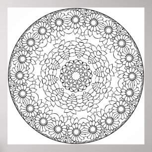 Floral Mandala Colouring Page with Daisy Petals Poster