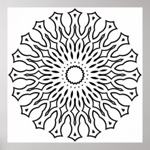 Floral Mandala Colouring Page with Teardrop Layers Poster