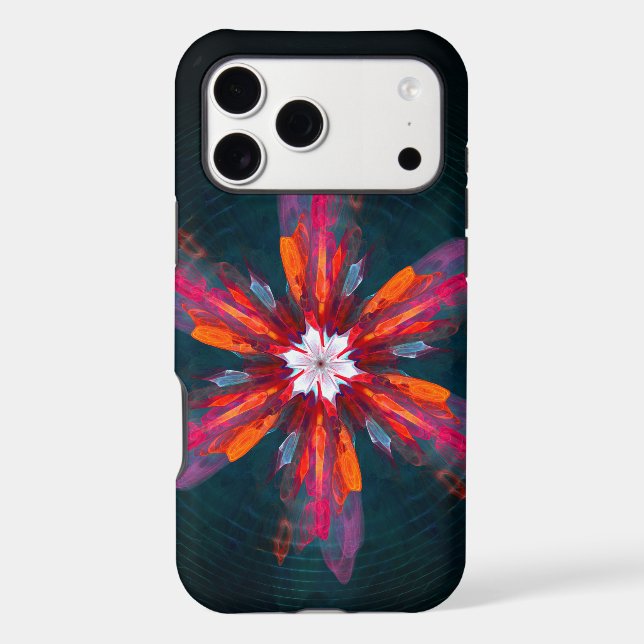 Floral Mandala Flowers Orange Red Blue Abstract (Verso)