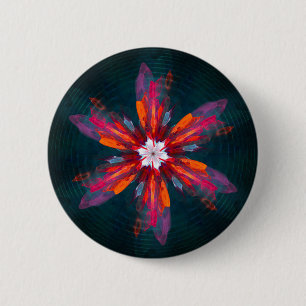 Floral Mandala Flowers Orange Red Blue Abstract 2 Inch Round Button
