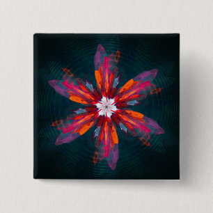 Floral Mandala Flowers Orange Red Blue Abstract 2 Inch Square Button