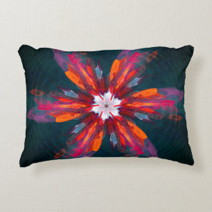 Floral Mandala Flowers Orange Red Blue Abstract Accent Pillow