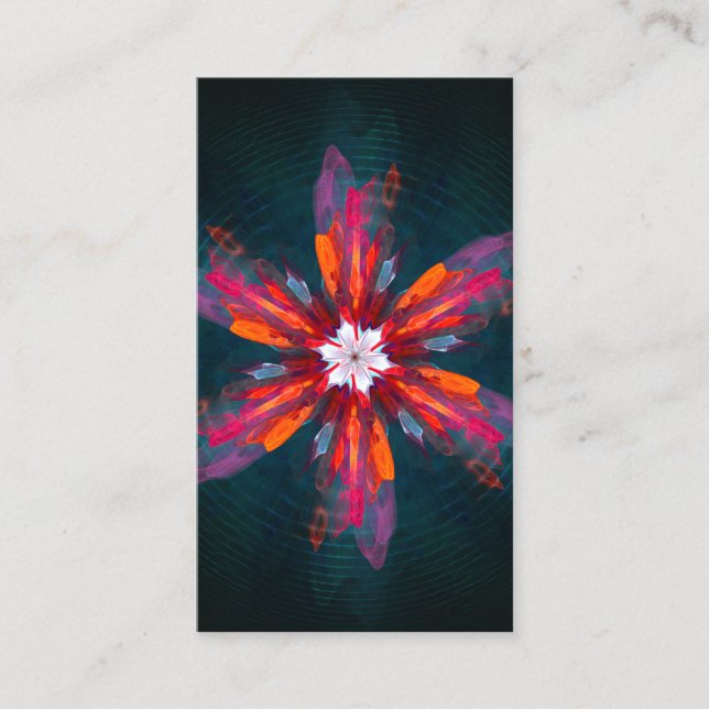 Floral Mandala Flowers Orange Red Blue Abstract Business Card (Front)
