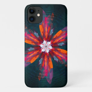 Floral Mandala Flowers Orange Red Blue Abstract iPhone 11 Case