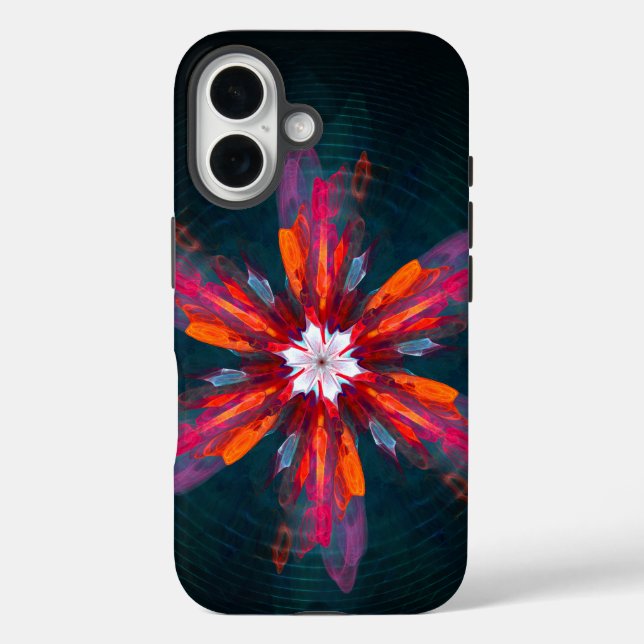 Floral Mandala Flowers Orange Red Blue Abstract Case-Mate iPhone Case (Back)