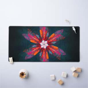 Floral Mandala Flowers Orange Red Blue Abstract Desk Mat