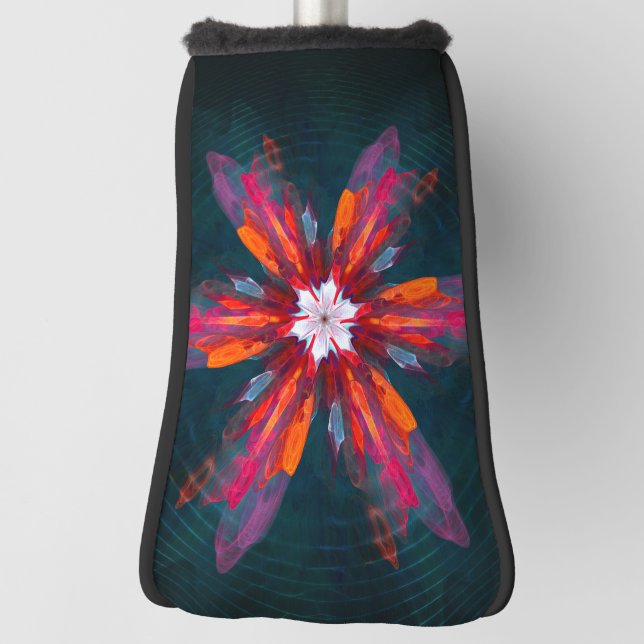 Floral Mandala Flowers Orange Red Blue Abstract Golf Head Cover (Rotate 90)