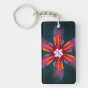 Floral Mandala Flowers Orange Red Blue Abstract Keychain